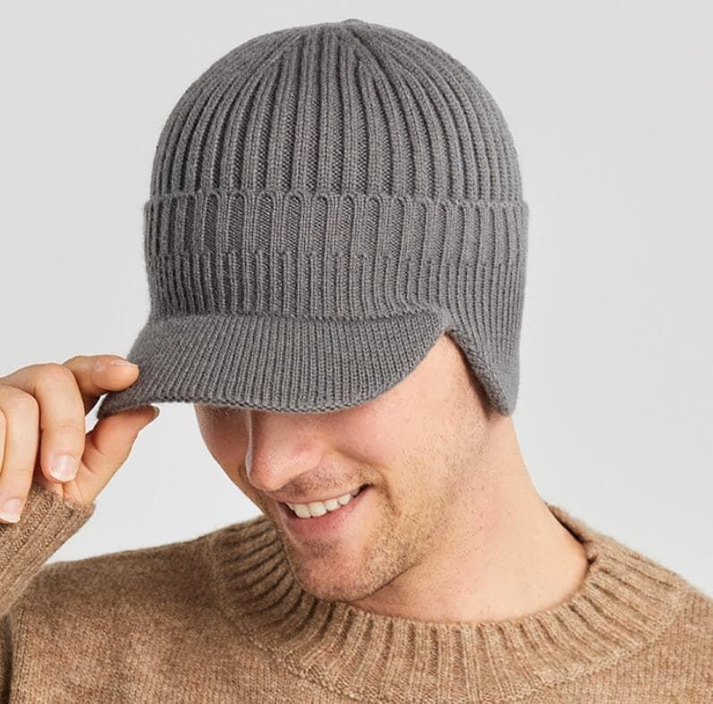 つば付きニット帽 裏起毛 即 OK ニット帽 メンズ レディース リブニット 帽子 耳あて付き防寒帽 厚手ニット ワッチ つば付き ニットキャップ ニットキャスケット プレゼント baoguan 1203