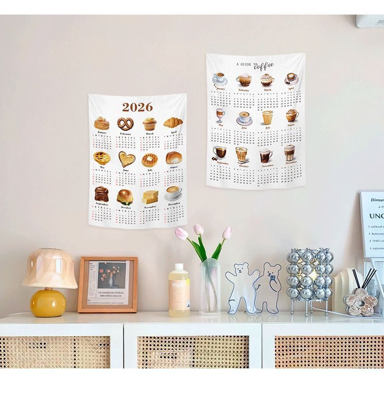 2026年 カレンダー 2026年カレンダー 壁掛け 即 OK 令和8年 タペストリー 新年祝い 大判 INS ナチュラル 北欧 背景布 室内 お店 壁 飾り グッズ デコレーション 小物 ナtianning 02