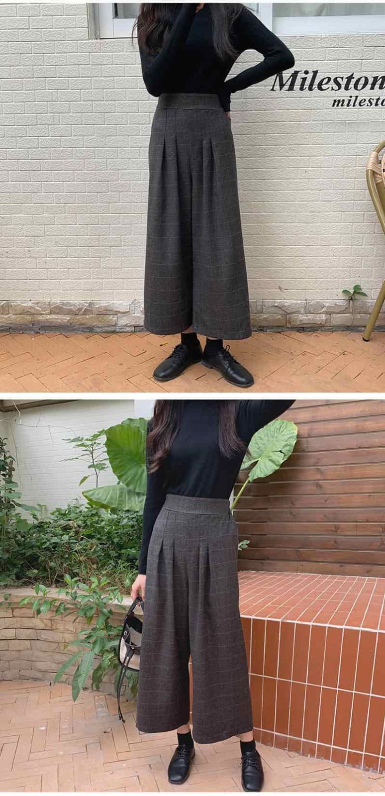  ワイドパンツ レディース 即 OK ガウチョパンツ チェック柄 秋冬 パンツ ワイド ガウチョ 大きいサイズ 9分丈 ボトムス 冬 ボリューム ハイウエスト ウエストゴム ゆったり シルエット 大人 暖かいchaoliu 601 ワイドパンツ イージーパンツ パンツ