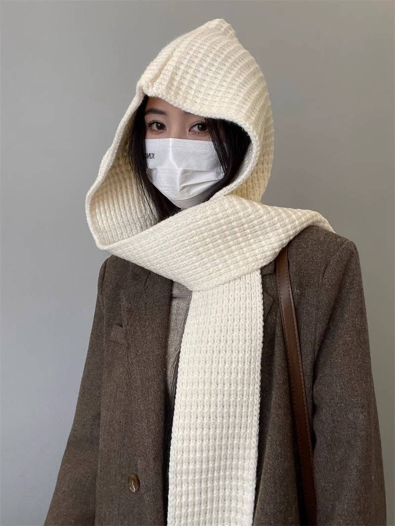 マフラー ニット フード付き ストール レディース 秋冬 ショール 防寒 肌触り良い 無地 ニットストール 羽織 肩掛け ネックウォーマー 一体型 厚手 暖かい 感 zhenxin 07