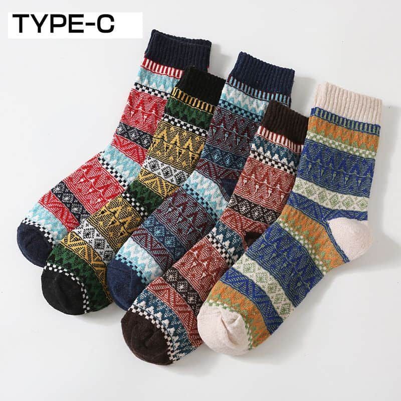  超 厚ウール混紡靴下 メンズ 靴下 即 OK 暖かい 冬 厚の靴下 秋冬防寒 メンズソック スエスニック柄 360蓄熱 男女兼用 5足セchuangda 01 ソックス レッグウェア