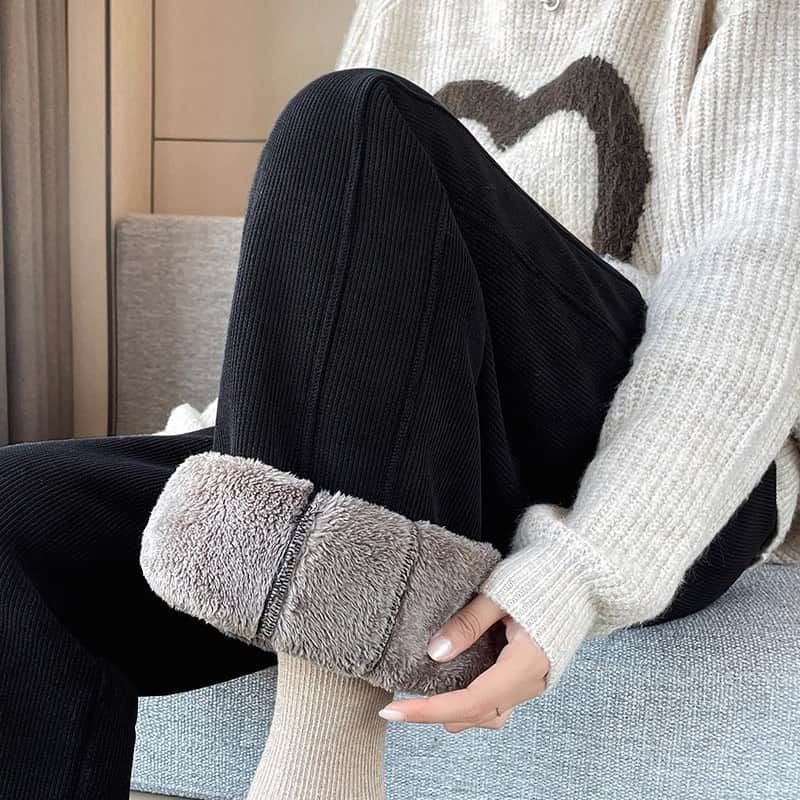 パンツ レディース ♥ 裏起毛 裏ボア 縦リブ 暖 暖か あったか コーデュロイパンツ 厚手 ゆったり 大きいサイズ 裏起毛パンツ ワイドパンツ リブパンツ ボトムスxianqi 01