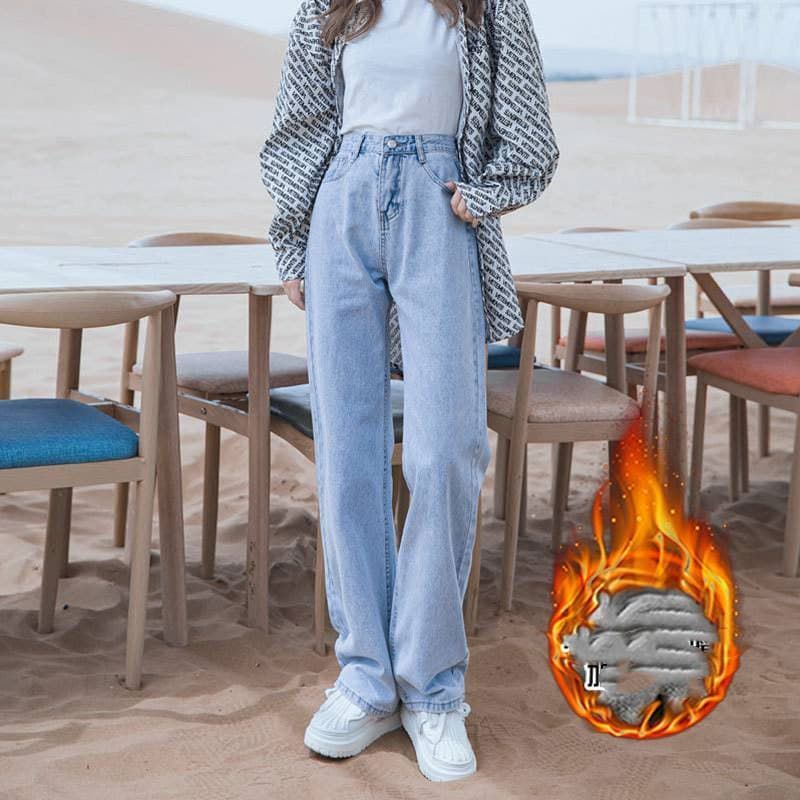 裏シャギー デニムパンツ 即 OK ジーパン 暖かいパン レディース 裏起毛 ジーンズ ワイドパンツ ゆったり ワイド ストレート ハイウエスト パンツ 裏起毛パンツ フリース 起毛 韓国ファッション 防寒 hanniu 45