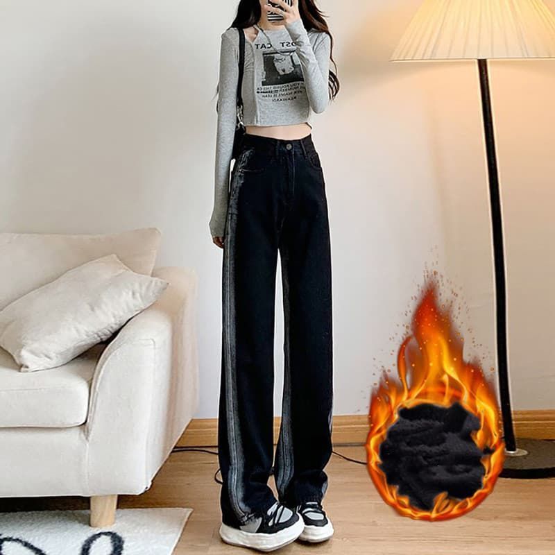 デニムパンツ 裏起毛 即 OK レディース パンツ 切り替え 配色 ワイドパンツ ガウチョパンツ 体型カバー ゆったり ズボン 裏ボア 美脚 ハイウエスト 厚手 おしゃれ 可愛い あったか 暖かい 防寒 暖 hanniu 46