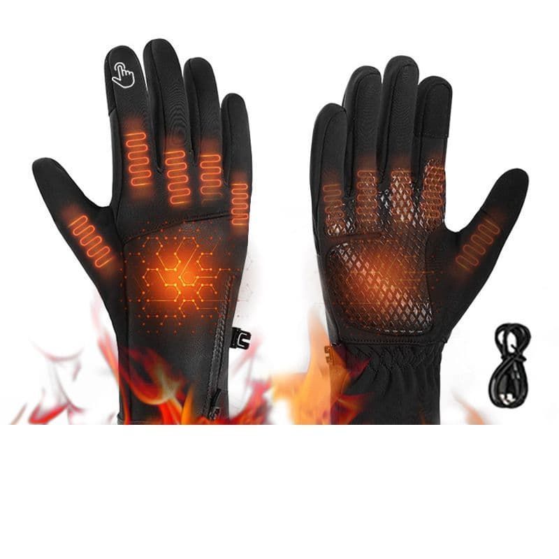 電熱手袋 ヒーター付き USB給電式 ♥ 3段階温度調節 スマホ対応 男女兼用 撥水 ホットグローブ 電熱グローブ バイク 自転車 急速加熱 ヒーター内蔵手袋 柔らかい ファスナー付き グローブ 手袋 mianduo 01
