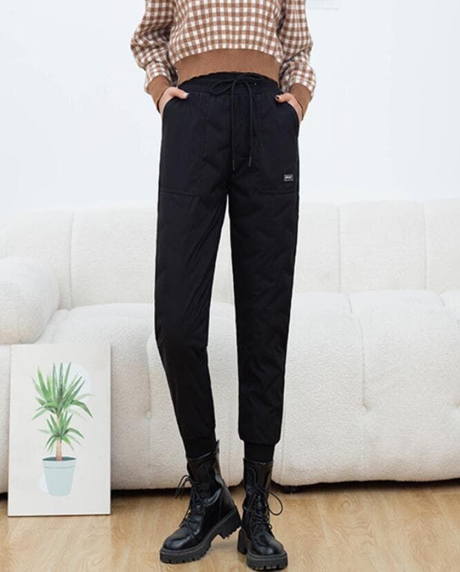 ダウンパンツ ♥ レディース 90 ダウン 超軽量 大きいサイズ ジョガーパンツ スッキリ美脚 ロングズボン 防寒パンツ 暖ズボン トレッキングパンツ ハイウエスト 紐付き 保温性 防風撥水 暖かい 秋冬用 yujiao 01