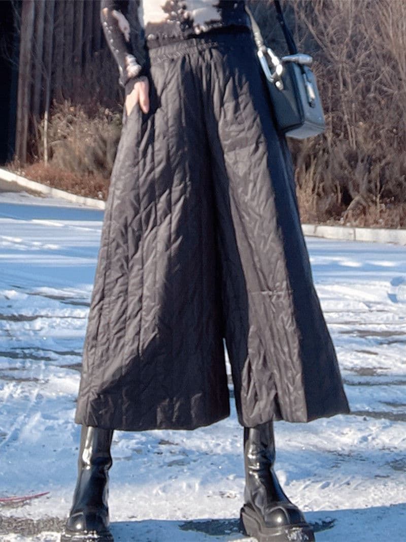 キルティングパンツ ワイドパンツ 即 OK 防寒 防風 ガウチョ 防寒ズボン パンツ レディース 通学 暖かい 中綿 中綿パンツ おしゃれ 真冬 可愛い 体型カバー カジュアル 防寒着 通勤 あったか yaguan 04