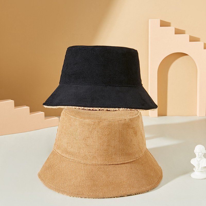 ハット コーデュロイ 深め レディース 帽子 リバーシブル 秋冬 大きめ コーデュロイハット メール便 UVカット 紫外線 つば広 サイズ調整 おしゃれ バケットハット zhonglan 50