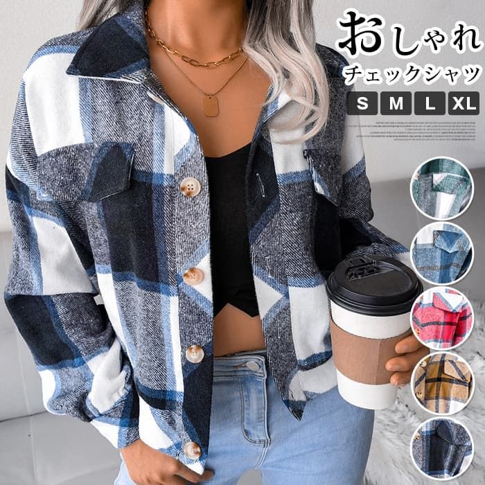 チェックシャツ レディース 即 OK 長袖 おしゃれ シャツジャケット 羽織 ライトアウター シャツ羽織 オフィス シワになりにくい シbaijis 17