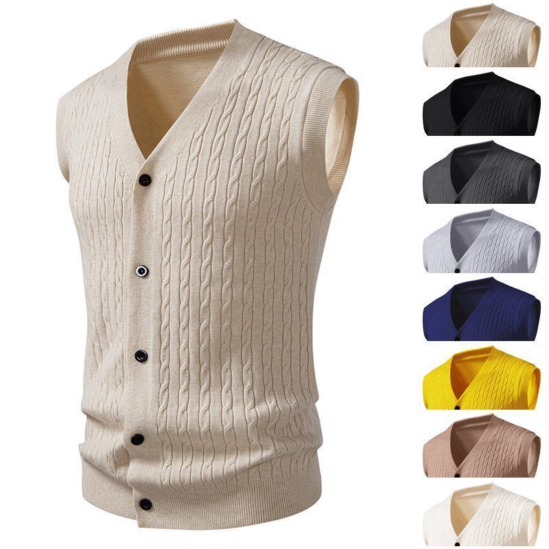 ニットベスト ♥ Vネック ケーブル編み 前開き トップス ビジネス カジュアル 重ね着 レイヤード 春 秋 メンズ セーター ウォッシャブル ギフト プレゼント オフィス 通勤 通学 韓国 洗える nuol 904 速乾素材 フィット感