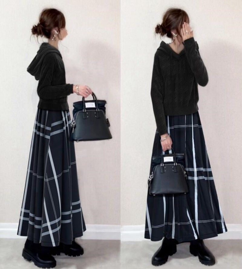 セットアップ レディース ♥ カジュアル 2点セット 長袖 パーカー ニットパーカー セーター スカート スカートスーツ チェック柄 不規則 ロングスカート 無地 春 秋 冬 ロング 上下セット 大きいサイズ xzzhang 579