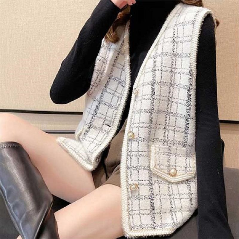 ベスト ジレ 未使用 レディース ツイード ツイードベスト 前開きベスト