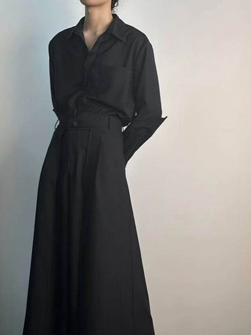  ワイドパンツ レイヤード ♥ スカートパンツ レディース メンズ ユニセックス ボトムス 袴パンツ ガウチョパンツ 無地 黒 変形 モード ストリート 春 秋 個性的なレイヤードデザイン ズボン ダンス衣装 songlin 14 ワイドパンツ イージーパンツ パンツ