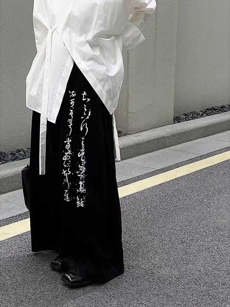 袴パンツ メンズ ♥ ワイドパンツ 大きいサイズ 黒 モード系 原宿系 ビッグシルエット ゆったり レディース スカート風 ウエストゴム ゴム入り 春服 秋 プレゼント ストリート ファッション songlin 23