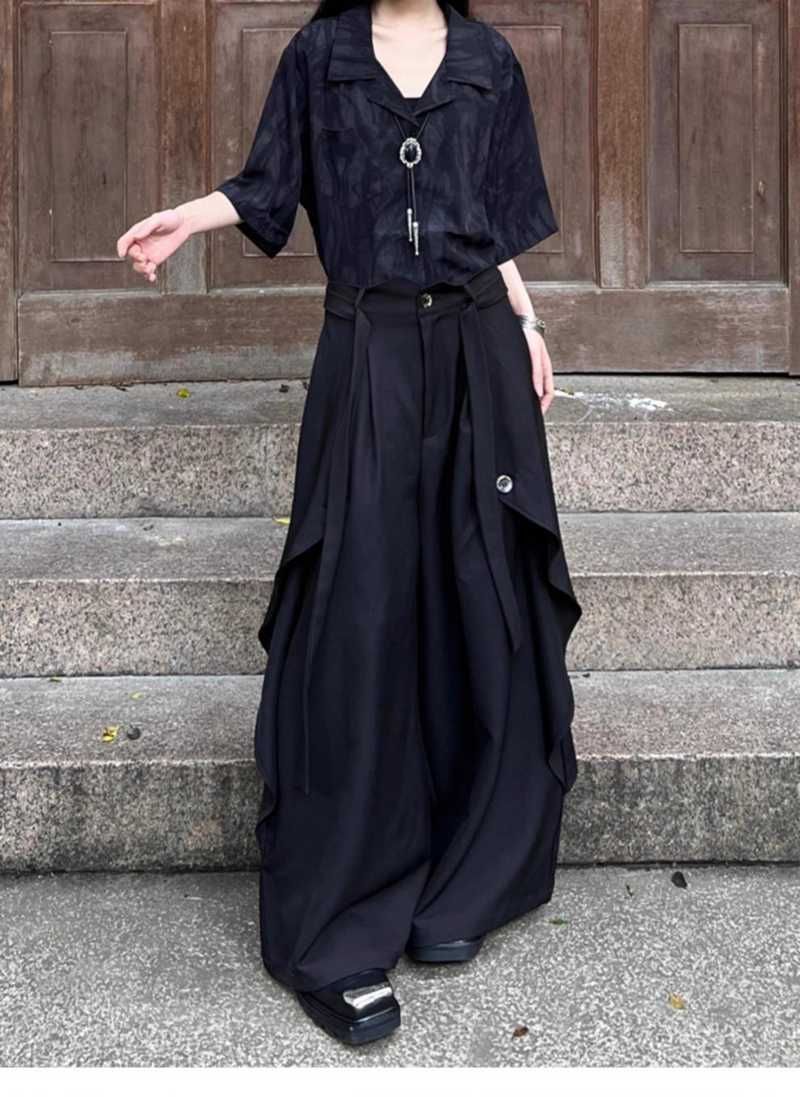 ワイドパンツ 即 OK レディース ボトムス アシンメトリーパンツ モード系 変形 ボリューム ロングパンツ デザイン パンツ イージーパンツ 低身長 高身長 長ズボン メンズ ユニセックス ストリート songlin 21