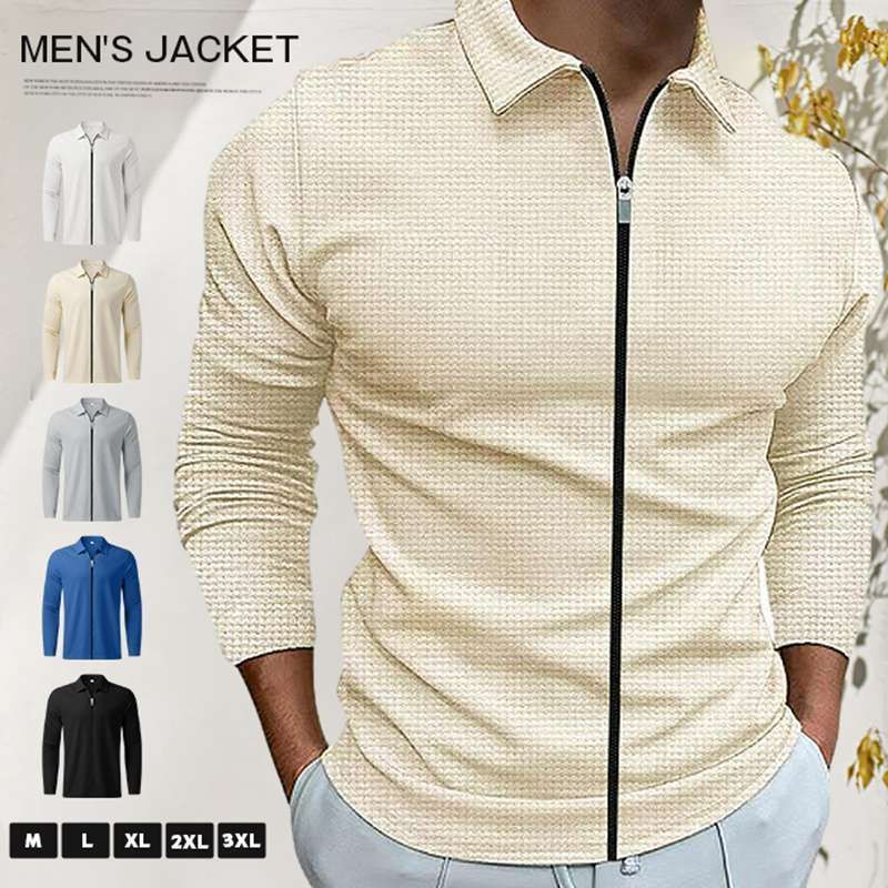 ワッフル ジャケット ♥ メンズ 長袖 ジップアップ 折り襟 ブルゾン アウター 上着 羽織 秋 冬 無地 トップス 大人 おしゃれ カジュアル シンプル ファッション 運動着 スポーツ ランニング 秋物 春物 yifengyud 29