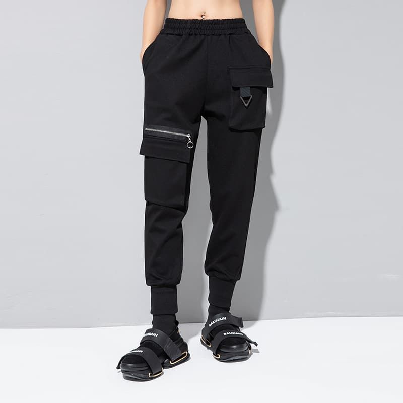 ジョガーパンツ サルエル ♥ レディース サルエルパンツ 大きいサイズ 秋 冬 ロングパンツ テーパードパンツ ボトムス ポケット付き 個性的 モード系 黒 ウエストゴム 細見え ロング丈 yimitao 10