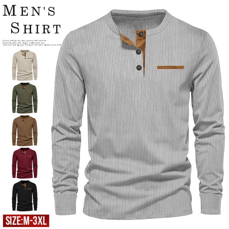 コーデュロイ tシャツ ♥ メンズ ヘンリーネック 秋 冬 無地 コーデュロイtシャツ 長袖 カットソー インナー トップス プルオーバー スリム 大きいサイズ 大人 おしゃれ カジュアル シンプル ファッション 秋物 春 yifengyud 38