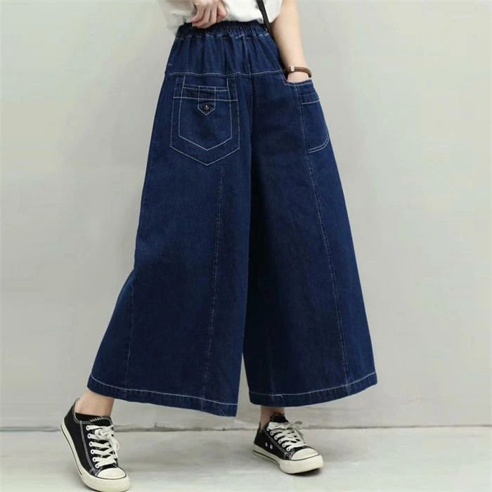 デニム ワイドパンツ 切り替え即 OK デニムパンツ レディース ガウチョパンツ ロングパンツ キュロット デニムワイドパンツ 秋 春 大きいサイズ ゆったり ボトムス 九分丈 春秋 体型カカxzzhang 494