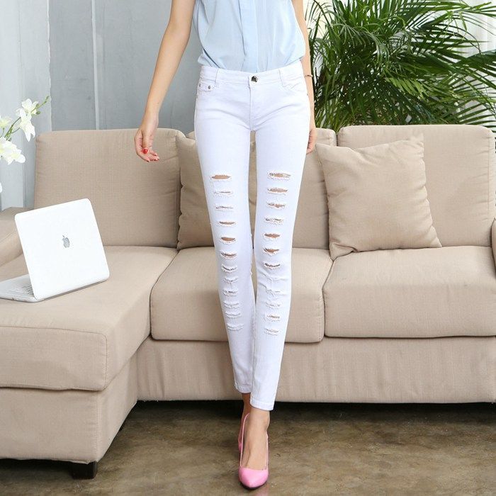 デニムパンツ スキニーパンツ ボトムス パンツ レディース レギパン スキニー ダンス ダメージ ストレッチ タイトパンツ 大人 カジュアル 無地jinkl 01