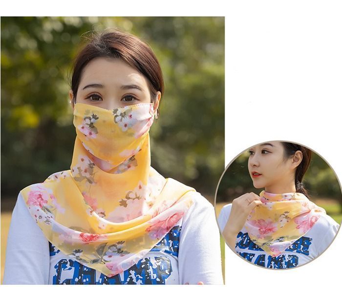 マスク スカーフ レディース 総柄 洗濯 2 way 花柄 ボタニカル 多機能 フェイスガード シフォン バンダナ おしゃれ 花粉対策 日焼け防止 エレガント フェイスカバー 洗えるマスク 息苦しくない keyi 01
