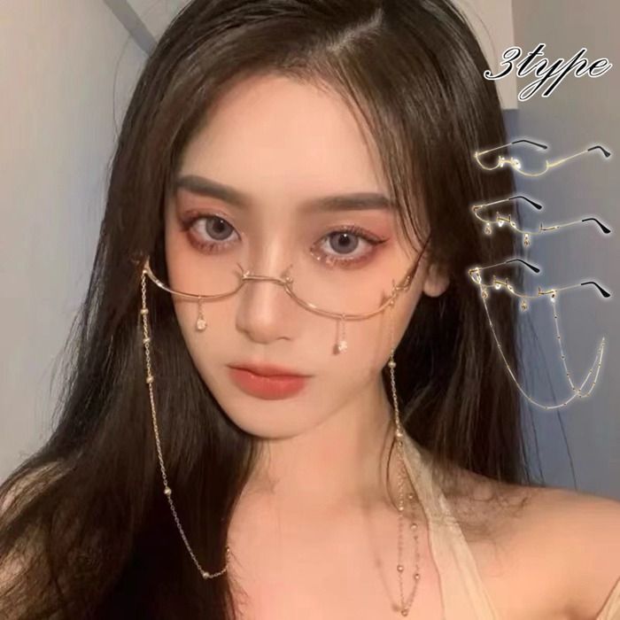 アンダーリム 下フレーム ハーフフレーム メガネ レンズなし レディース 眼鏡 装飾メガネ 伊達メガネ 3 type チェーン付き ペンダント付き フレームメガネ ゴスロリ ロリータ 韓国 おしゃれ シルバー guobin 04