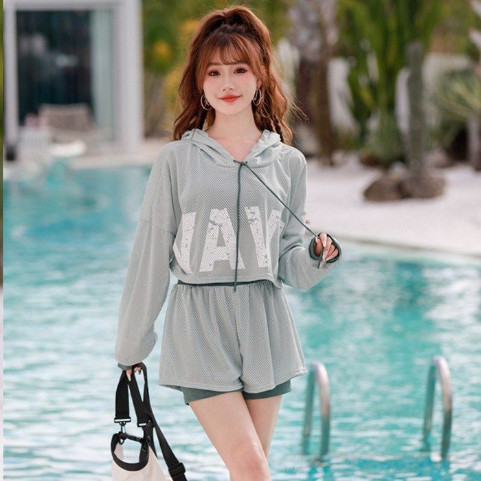 水着 レディース 体型カバー 高校生 3点セット スポーティー ママ ラッシュガード 紫外線対策 水陸両用 水泳 セパレート ショートパンツ 韓国 女の子 20代 30代 40代 海 可愛い おしゃれmiaomiao 02