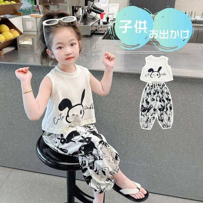 子供 タンクトップ うさぎ パンツセット 上下セット 1 5歳 お出かけ 保育園 おしゃれ 2点セット jinrui 28