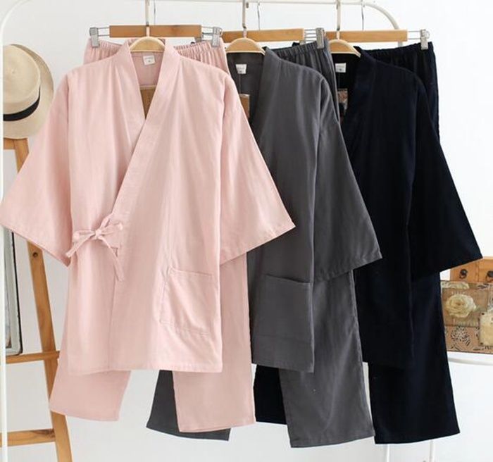 メンズ 二重ガーゼ パジャマ 甚平 七分袖 ルームウエア 無地 レディースパジャマセット 夫婦用 爽やか寝巻きセット 着物和式部屋着ペアルック xzzhang 335