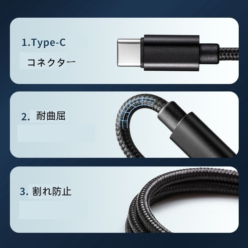 iPhone 16ケーブル Type C to Cケーブル 3点セット USBタイプC 2 m 15 16 Plus Pro ProMax USB PD対応 急速充電 ナイロン編み fengxz 115