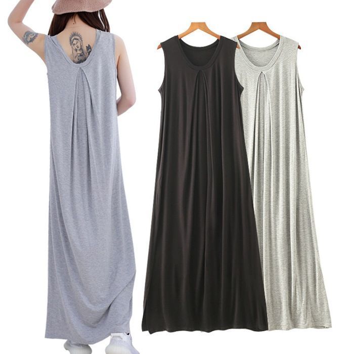 ワンピース マキシ丈 マキシワンピース 大きいサイズ ノースリーブ リゾート レディース ロングワンピース マタニティ モダール スウェット部屋着 ルームウェア 柔らかい 体型カバー 無地 ゆったり きれいめ qdfs 699