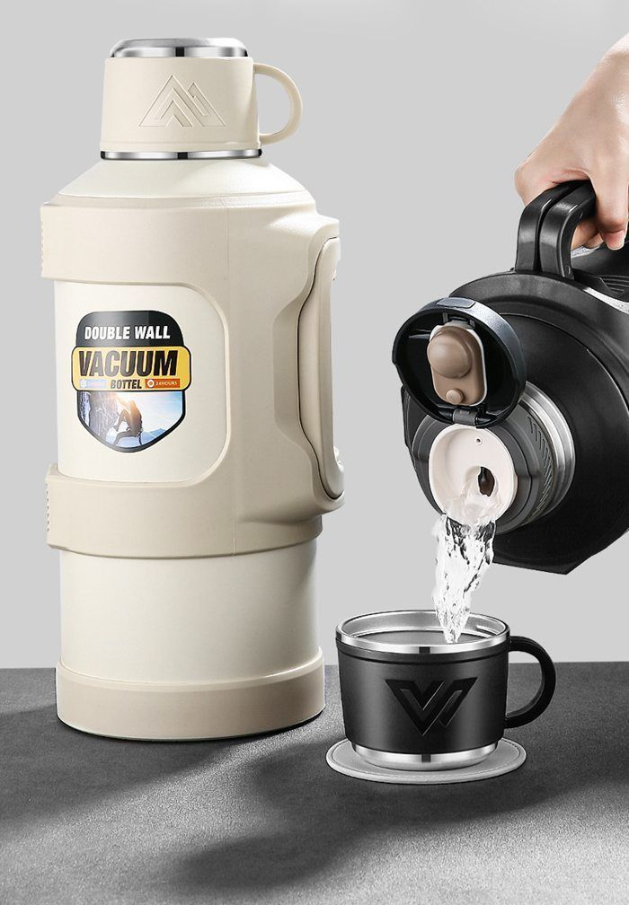 水筒 2000 ml 魔法瓶 真空断熱 大容量 保冷 保温 スポーツボトル 直飲み ステンレス 2重構造 広口 ステンレスボトル ハンドル付き アウトドア キャンプ 日常使用に最適baowenb 04