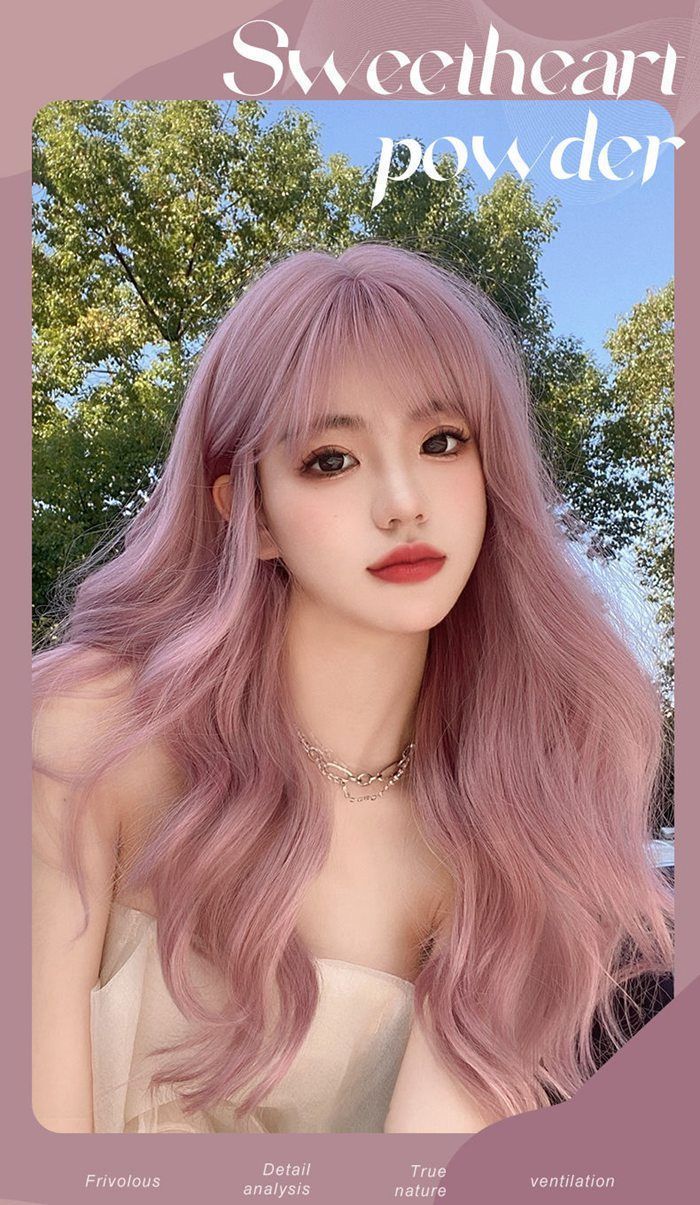 ピンク ロングウィッグ ウェーブ ゆるふわ 薄藤色 普段使い ハイトーン レディース フルウィッグ ウイッグ 巻き髪 ロングヘア 小顔 医療用 バレない Lolita コスプレ 自然 艶髪 大人 前髪 daixiu 08