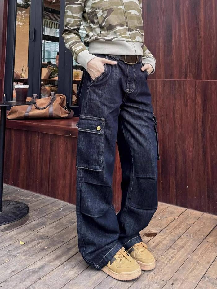 デニム カーゴパンツ レディース デニムパンツ ジーンズ イージーパンツ カジュアル ダンス ヒップホップ 衣装 ボトムス 大きいサイズ 体型カバー ワイドパンツ オフィス 通勤 qingshek 09