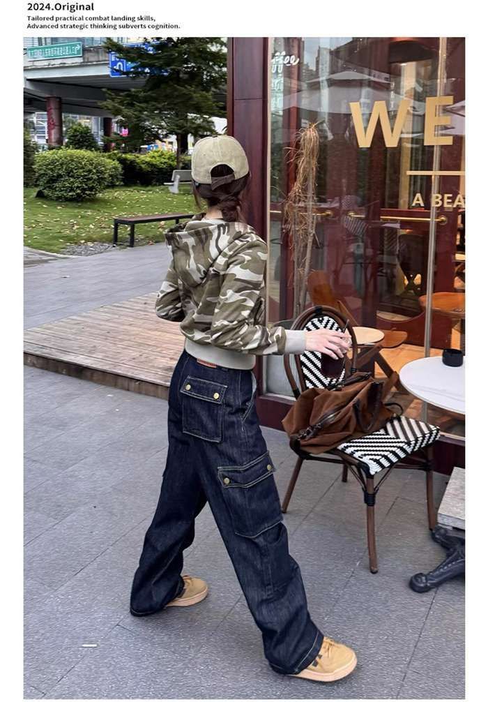  デニム カーゴパンツ レディース デニムパンツ ジーンズ イージーパンツ カジュアル ダンス ヒップホップ 衣装 ボトムス 大きいサイズ 体型カバー ワイドパンツ オフィス 通勤 qingshek 09 ストレートデニム デニム ジーンズ