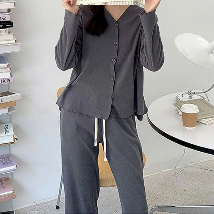 ルームウェア レディース パジャマ 大きいサイズ 長袖 おしゃれ シンプル 秋 冬 春 カワイイ かわいい リブ柄 xzzhang 180