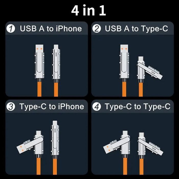 4 in 1 USB高速充電ケーブル TYPE C Lightning m TPE素材 PD 100 W 急速充電 3 A オシャレ 2種類コネクター 5 mm 太 スマホ充電コード 車内 室内 iPhone chenwei 04