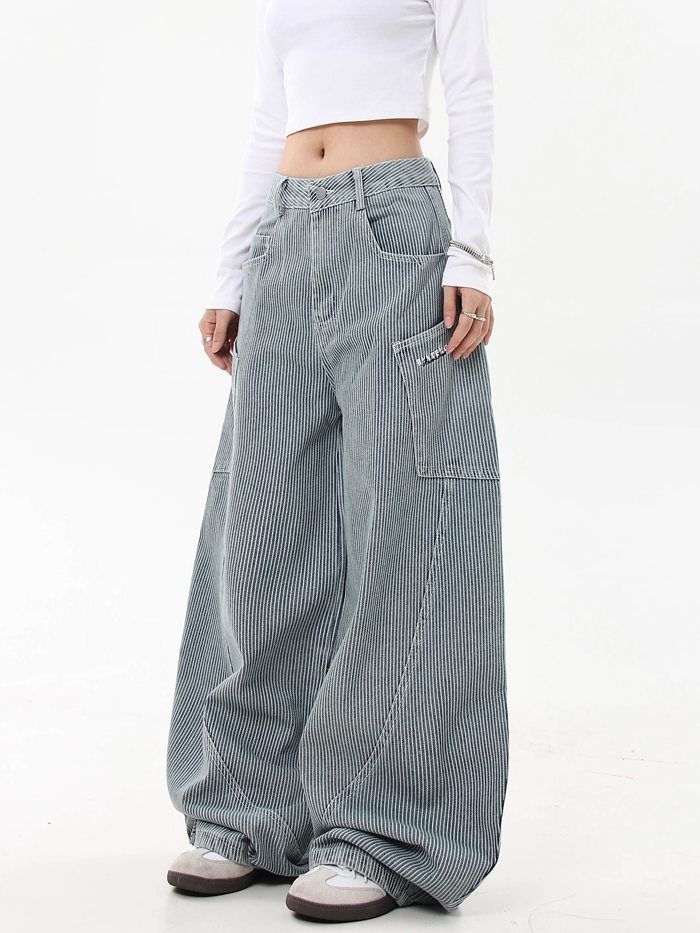 ストライプ柄ワイドデニム ワイドパンツ
