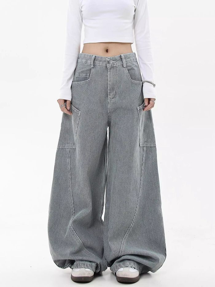 ストライプ柄ワイドデニム ワイドパンツ