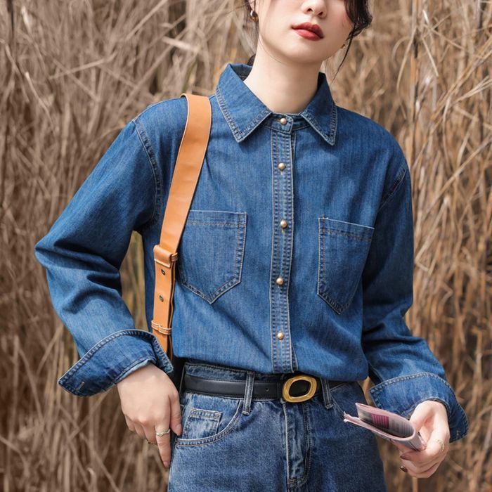 デニムシャツ アウター レディース 長袖シャツ トップス ボタンシャツ デニム 無地 大きいサイズ 羽織り 春服 秋服 カジュアル シンプル おしゃれ 着心地 通勤 普段着 日常デート お出かけ xzzhang 150