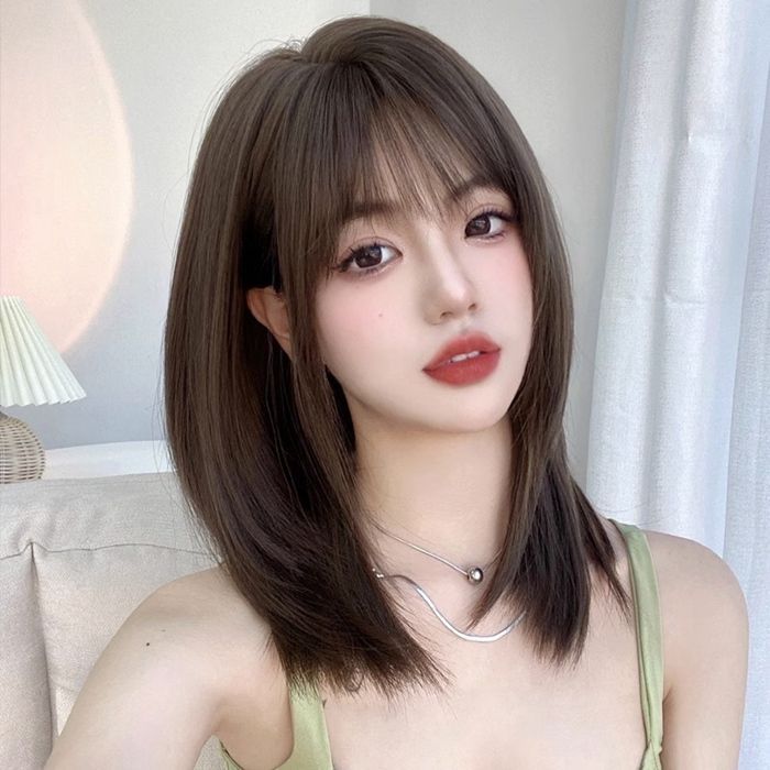 ウィッグ セミロング ストレート ロング ミディアム フルウィッグ ロリータ wig コスプレ サラサラ ぱっつん 女性 小顔 自然 ネット付き アッシュブラウン daixiu 02