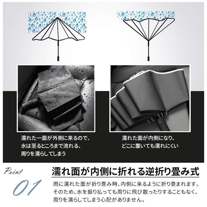 自動開閉 逆折りたたみ傘 日傘 UPF 50 20本骨 二重骨組み 強風対応 ブラックコーティング 紫外線対策 UVカット 晴雨兼用 軽量 遮光 傘 レディース メンズ 無地 折り畳み きれいめ 上品 撥水 コンパクト daoyu 04