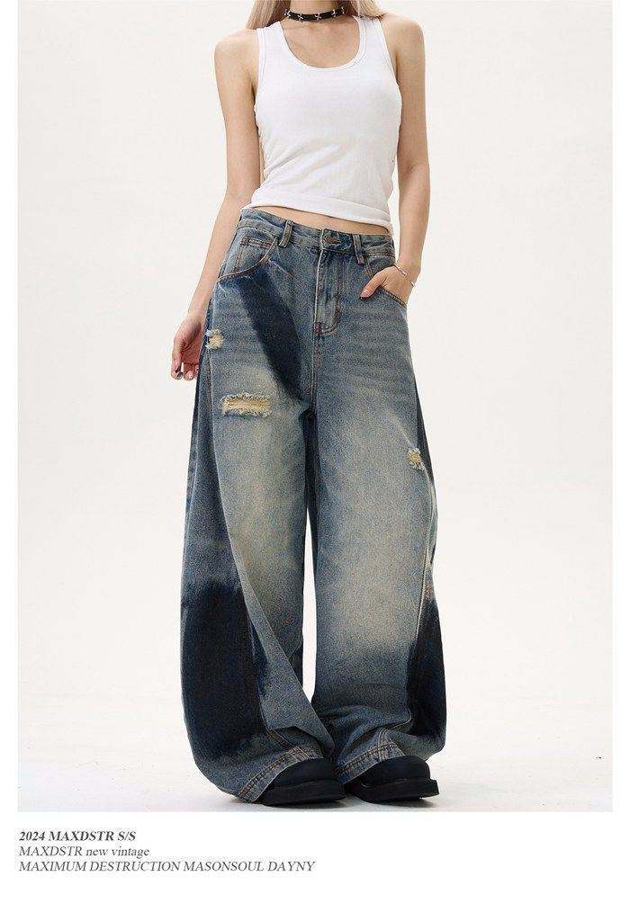 体型カバー ワイドデニム