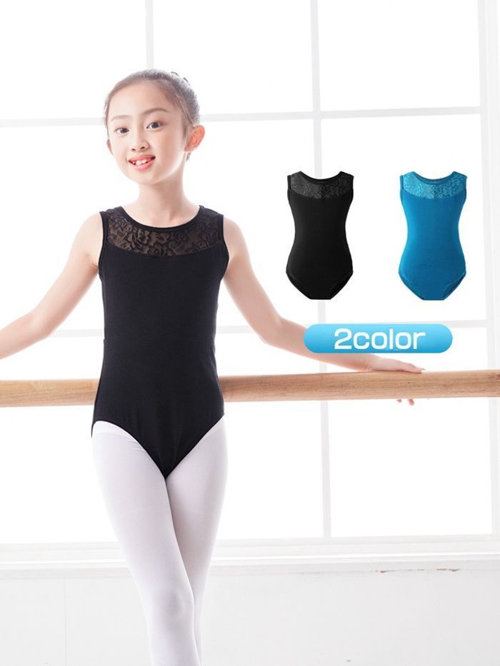 バレエレオタード レースネック 背中開き 切り替え 全 綿 ラウンドネック タンクトップ カットアウト カッティング バレエ レオタード コットン 子供 子ども キッズ ジュニア レディース レッスン用 練習 wumeiren 01