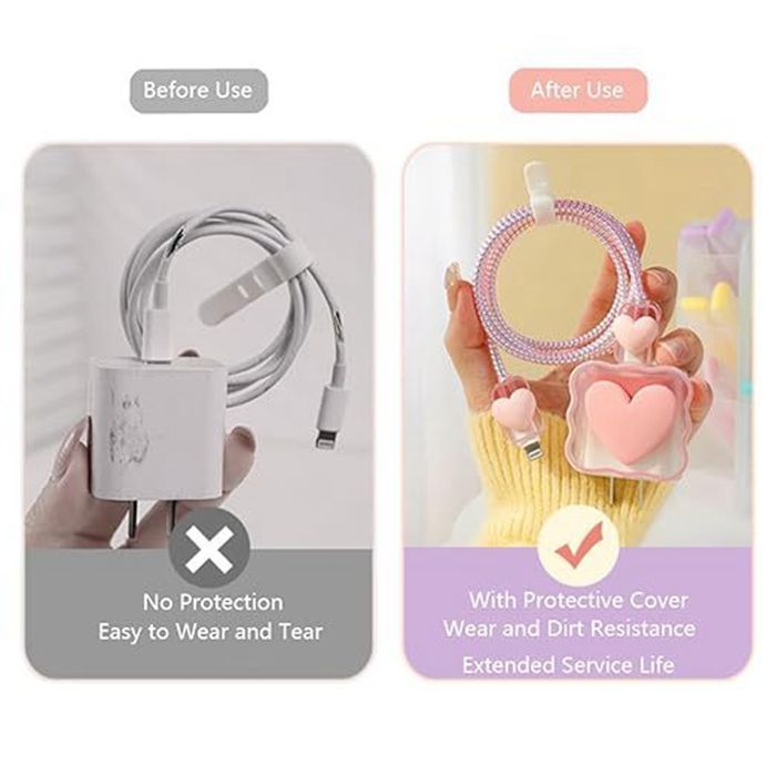 ハート柄 iPhone iPad 18 W 20 W充電器用 ケーブルカバー カワイイ プロテクター アダプタ 保護 キズ防止 耐衝撃 落下防止 防塵 断線防止 充電 かわいい mengqing 02