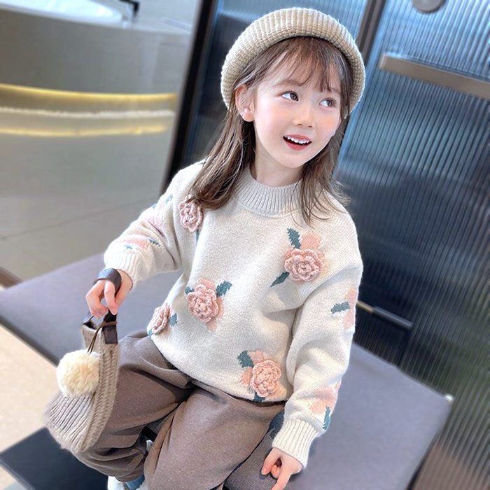 セーター 女の子 ニットセーター 子供服 キッズ 花柄 子供セーター クルーネック トップス 子ども服 通園 通学 可愛い ジュニア 春 秋 冬 プレゼント 入園 入学 幼稚園 小学生xmg 06