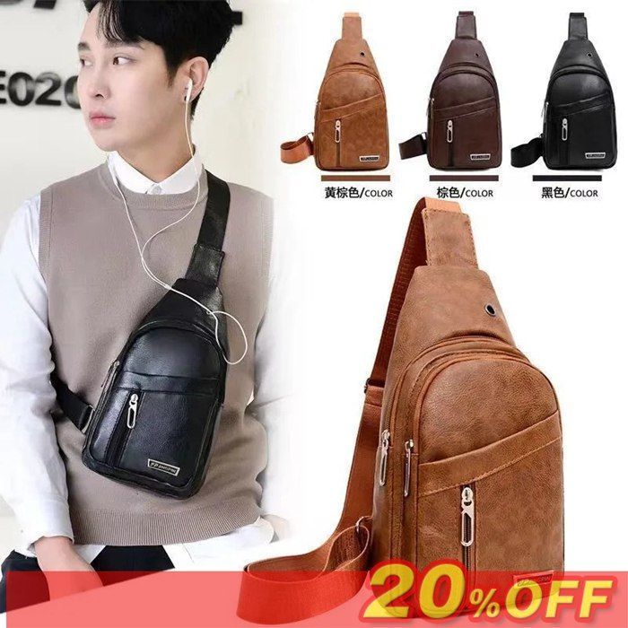 ボディバッグ メンズ PU 防水 ワンショルダー ショルダーバッグ スマホバッグ イヤホンホール 斜めがけ 大人 撥水 肩掛け おしゃれ 軽い 財布 大容量 軽量 ビジネス シンプル 通勤 通学 小物入れ ningfa 03 DZ 20