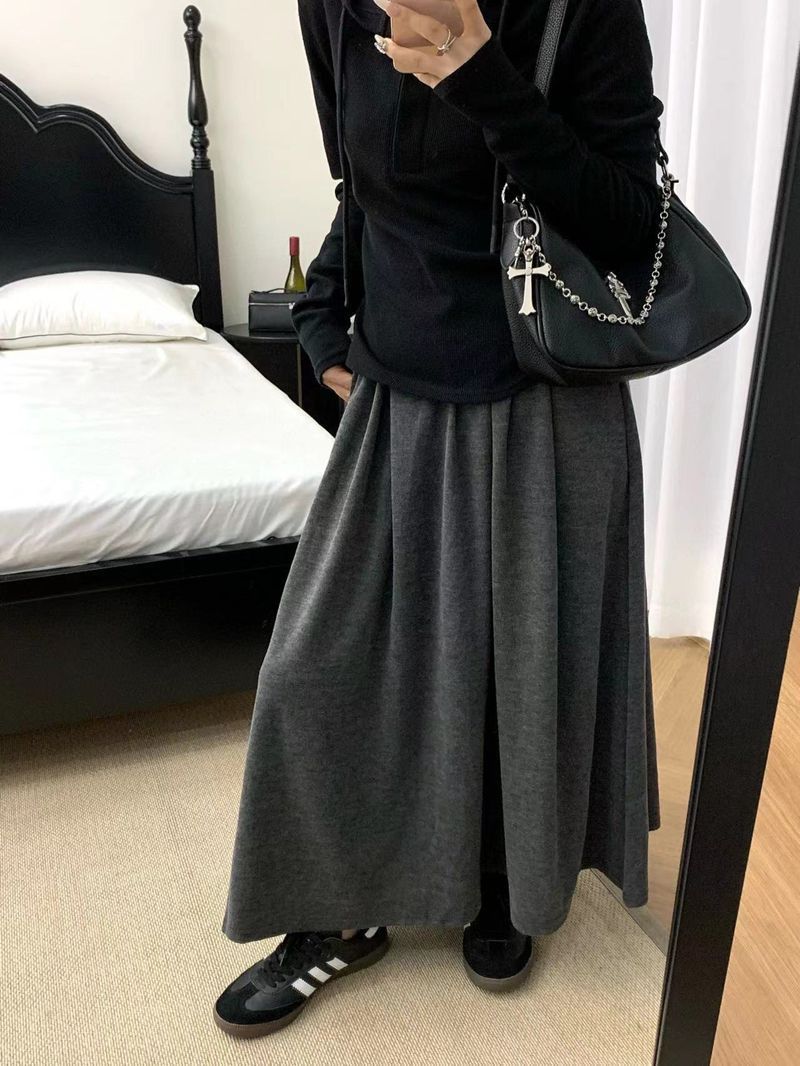 ロングスカート スウェット マキシ 40代 50代 30代 春 ウエストゴム ボトムス shizhiy 01