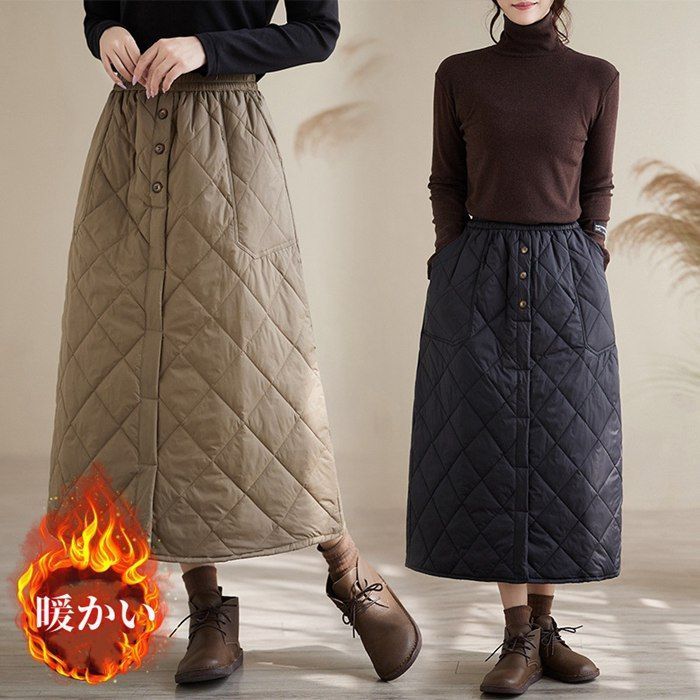 中綿スカート レディース ロングスカート 中綿 スカート ボトムス Aライン 裏起毛 暖かい 冬服 カジュアル シンプル 防寒 普段着 かわいい 通勤 通学 jinjins 02