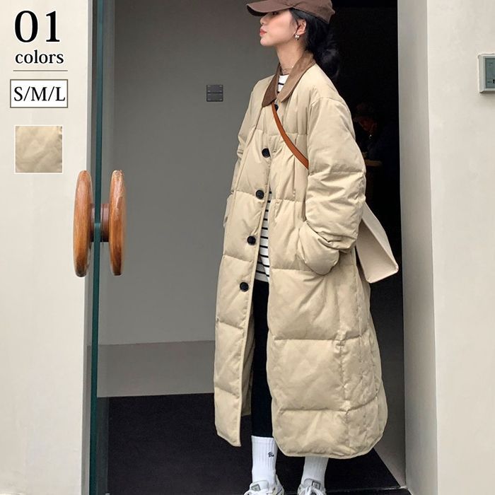 ベンチコート 襟付き ロングコート 中綿コート ボタン アウター レディース キルティング 中綿 前開き 後ろスリット ビッグシルエット オーバーサイズ ゆったり 防寒 通勤 通学 大人可愛い afx 09 DZ 20